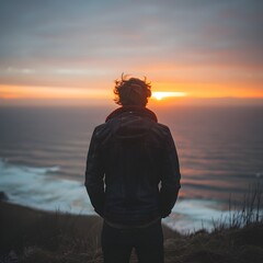 Poster - Person Gazing at Horizon at Dawn Filled with Hope for the Future and Embracing the Energy of New Beginnings