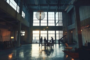 Poster - A group of people seated around a table in a spacious room, perfect for corporate meetings, team gatherings or social events
