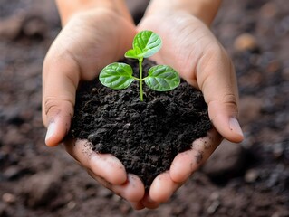 Poster - Hands Embracing New Beginnings   Sprouting Plant Symbolizing Growth and Renewal