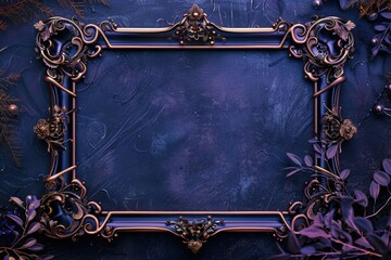 Aufkleber - A decorative frame with purple and gold accents on a blue background, perfect for artistic or design use