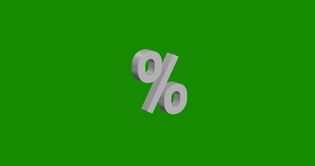 Poster - Isolated realistic white percent symbol front view with shadow. 3d illustration on green chroma key background