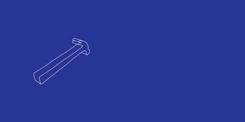 Poster - The outline of a large hammer symbol made of white lines on the left. 3D view of the object in perspective. Vector illustration on indigo background