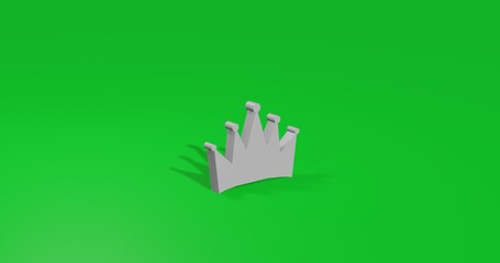 Poster - Isolated realistic white crown symbol front view with shadow. 3d illustration on green chroma key background