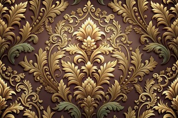 Wall Mural - Intricate ornate damask seamless pattern features elegant 3D elements with realistic shadows and highlights, perfect for luxury wallpapers, backgrounds and page fill textures.