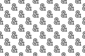 Wall Mural - Seamless pattern completely filled with outlines of ampersand symbols. Elements are evenly spaced. Illustration on transparent background