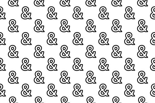 Seamless pattern completely filled with outlines of ampersand symbols. Elements are evenly spaced. Illustration on transparent background