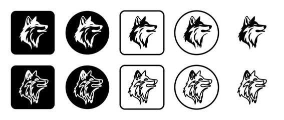 Wall Mural - Icon set of wolf head. Filled, outline, black and white icons set, flat style.  Illustration on transparent background