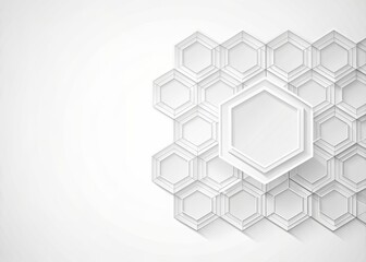 Poster - Minimalist abstract white background features intricate hexagon pattern, providing ample copy space for text and graphics, perfect for banners, posters, and presentations.