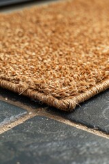 Poster - Close-up shot of a rug on a floor with detailed texture and pattern