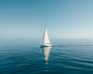 Sticker - Solitary Sailboat Adrift on Tranquil Ocean Expanse