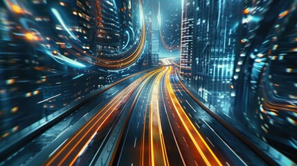 Poster - 3d rendering view of highway in city high speed motion blur. ai generated image