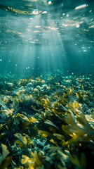 Wall Mural - Lush Underwater Kelp Forest Swaying Gracefully in the Ocean Current