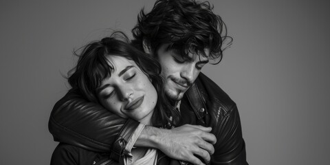 Poster - A man and a woman embracing each other in a warm moment