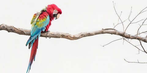 Poster - A vibrant parrot sits on a tree branch, ready to take flight