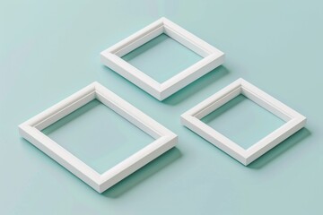 Poster - A set of three empty picture frames sit on a blue background