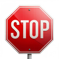 Red stop sign with bold white letters, universally recognized traffic signal indicating to halt