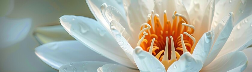 Macro Shot of a Water Lily Bloom with Dew in a Tranquil Nature Setting of Serenity and Beauty