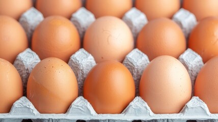 Wall Mural - close-up of a full carton of brown eggs, freshly laid, organic, chicken eggs, healthy protein source, food graphy, kitchen essentials, food market, di