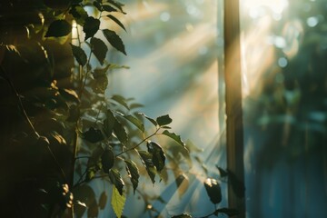 Poster - Sunlight shines through the leaves of a plant, creating a warm and inviting atmosphere