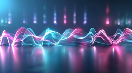 Poster - abstract 3d sound waves in vibrant neon colors, 3d background music, dynamic and futuristic.