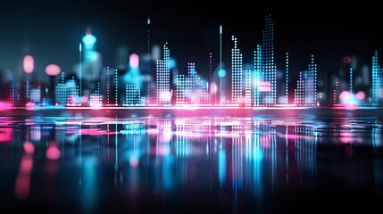Poster - Holographic 3D music equalizer with glowing effects, 3D background music, futuristic and striking.