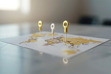 Fototapete - A map of the world with colorful pins marking various locations