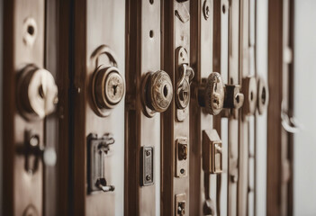 Set of various vintage decorative door locks with handles isolated on transparent background