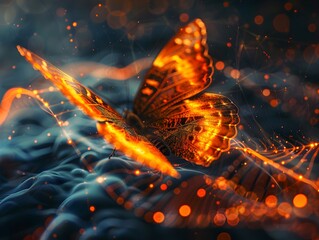 Poster - Transformative Butterfly Emerging from a Digital Cocoon Blending Natural and Technological Elements
