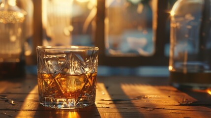 Poster - Glass glass with alcohol on the table