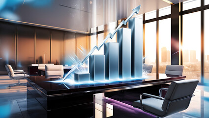 Green graph bars growing analyzing finance sales data and economic growth graph chart and block chain technology.