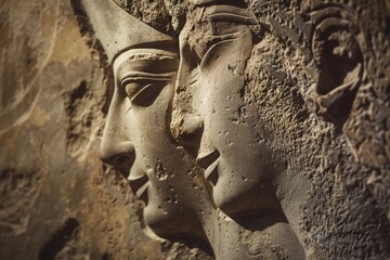 Poster - A pair of statues on a stone wall, often used in interior design or as a decorative element