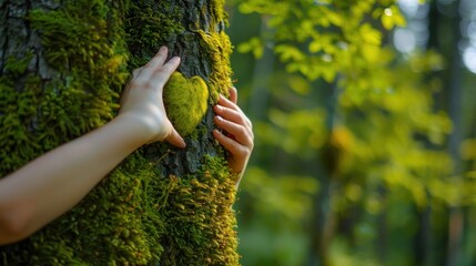 Poster - Heart Shaped Moss on Tree Trunk