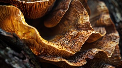 Poster - Close-up of a mushroom growing on the trunk of a tree