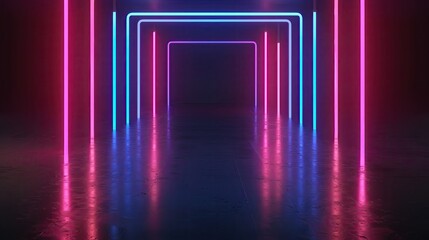 Wall Mural - A vibrant neon-lit corridor with glowing lines creating an immersive atmosphere, perfect for futuristic themes.