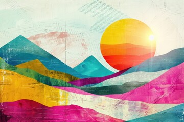 Poster - Beautiful sunset over a mountain range with golden light and clouds