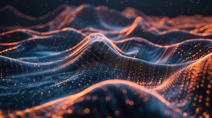 Poster - Abstract Digital Landscape with Orange Glowing Lines