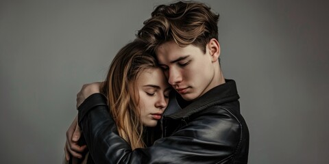Poster - A man and a woman hugging each other in a warm and intimate moment