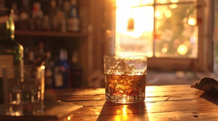 Poster - Glass glass with alcohol on the table