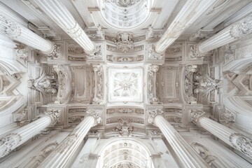 Aufkleber - A classic building interior featuring a decorative ceiling with ornate columns and a clock face