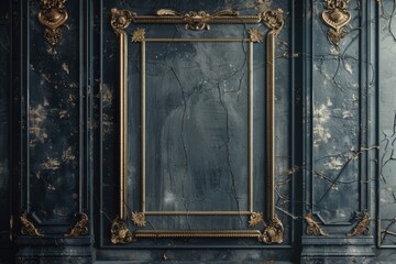 Aufkleber - A cozy room with a blue wall featuring a decorative gold frame, ideal for interior design or lifestyle photography