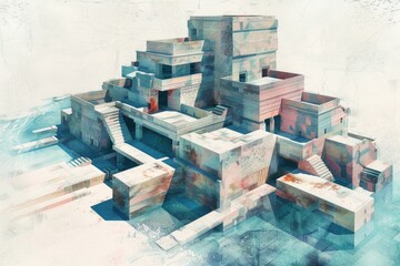 Aufkleber - A building constructed with brick walls and roof, offering a simple yet sturdy design