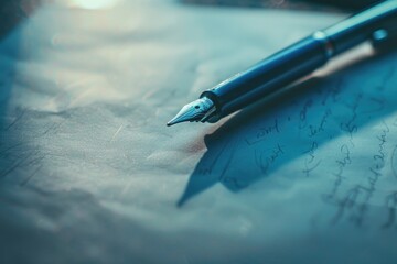 Aufkleber - A close-up shot of a fountain pen resting on a sheet of paper, ready for writing