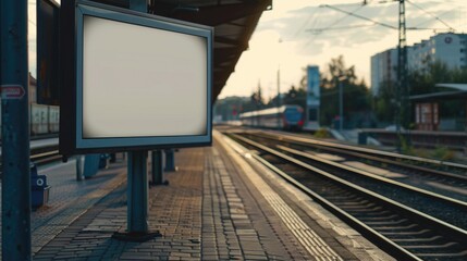 Aufkleber - A vacant train station platform with a single blank sign