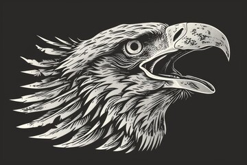 Poster - A black and white drawing of an eagle's head, suitable for use in designs about freedom, patriotism, or wildlife