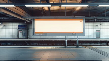 Aufkleber - A deserted subway platform with a blank billboard