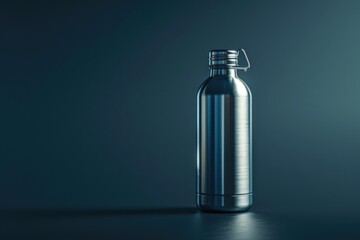 Canvas Print - A metal water bottle placed on a flat surface, often used for outdoor activities or everyday use