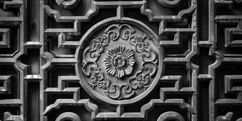 Poster - A close-up of an old-fashioned clock face on a worn wooden wall