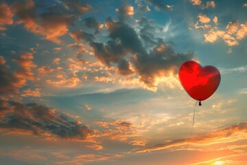 Aufkleber - A red heart shaped balloon floats gently in the clear blue sky, perfect for romantic occasions or celebrating love