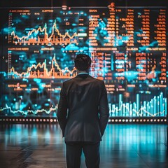 Poster - business leader analyzing financial data on futuristic wall display