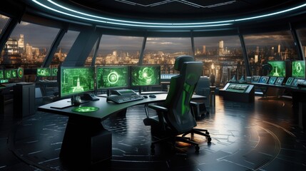 Wall Mural - High-tech control room with glowing screens and advanced consoles